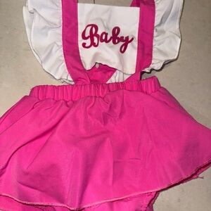 SHEIN White and Hot Pink 'Baby' Ruffle Skirted One-Piece